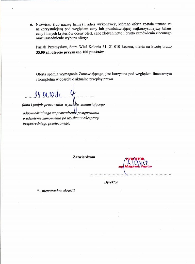 Notatka Służbowa źle Zachowanie Pracownika Wzór Notatka z wyboru oferty w postępowaniu na wykonywanie specjalistycznych