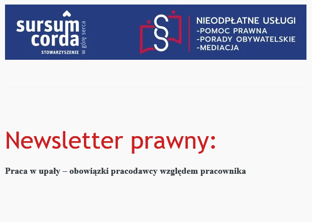 Nieodpłatna pomoc prawna i poradnictwo obywatelskie – Newsletter prawny: Praca w upały – obowiązki pracodawcy względem pracownika