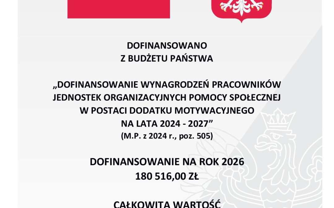 Dofinansowanie w 2026 roku wynagrodzeń pracowników jednostek organizacyjnych pomocy społecznej w postaci dodatku motywacyjnego na lata 2024 – 2027