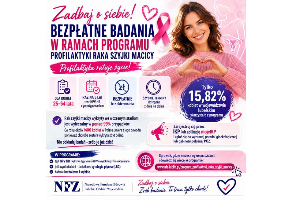 Skorzystaj z bezpłatnych badań w ramach programu profilaktyki raka szyjki macicy!